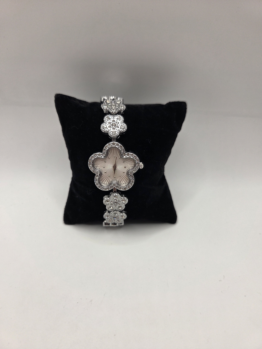 1699. Techno Pave Silver Tone Floral Bracelet Watch